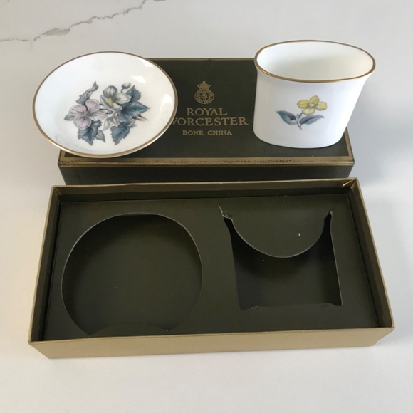 Vintage Royal Worcester Woodland Toothpick Tea bag Coaster Trinket Dish Set NIB - Picture 5 of 7